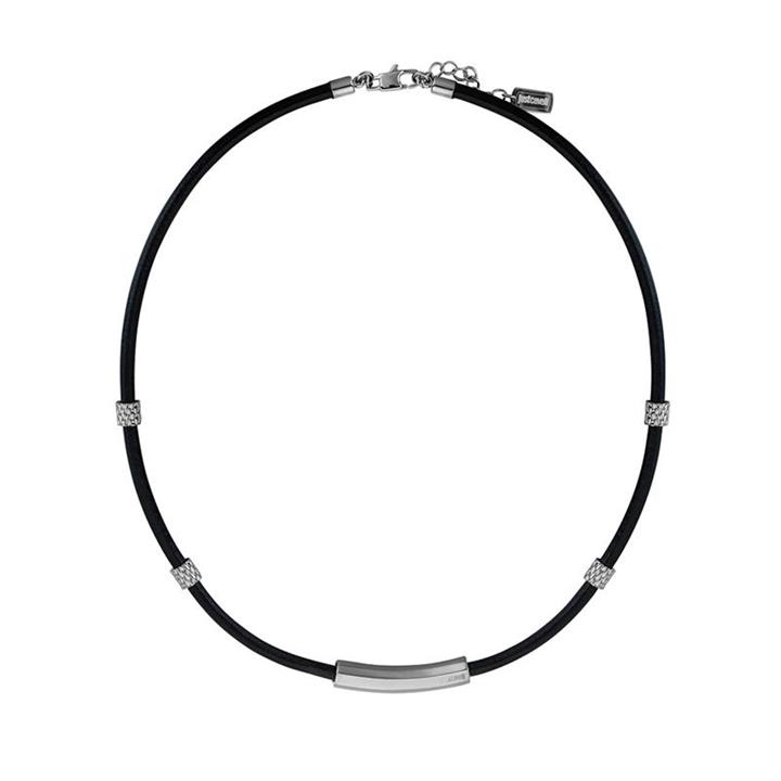گردنبند چرم مشکی با مهره استیل  جاست کاوالی  مردانه مدل JCNL50010100